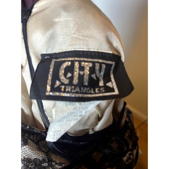 Vintage Y2K 90s prom dress lace overlay goth whimsigoth maxi lace up black 7/8 - Picture 9 of 10